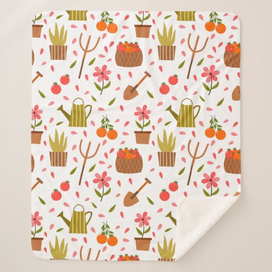 Leuke tuingereedschappen en Planten Naadloze Patro Sherpa Deken (Voorkant)
