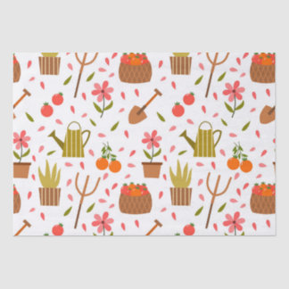 Leuke tuingereedschappen en Planten Naadloze Patro Tissuepapier