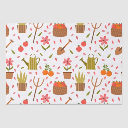 Leuke tuingereedschappen en Planten Naadloze Patro Tissuepapier (Voorkant)