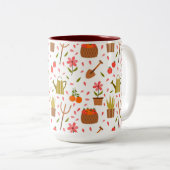 Leuke tuingereedschappen en Planten Naadloze Patro Tweekleurige Koffiemok (Voorkant rechts)