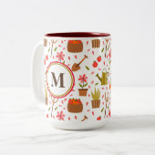 Leuke tuingereedschappen en Planten Naadloze Patro Tweekleurige Koffiemok (Voorkant links)