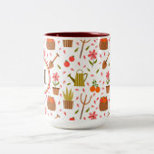 Leuke tuingereedschappen en Planten Naadloze Patro Tweekleurige Koffiemok (Center)