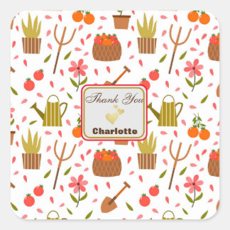 Leuke tuingereedschappen en Planten Naadloze Patro Vierkante Sticker