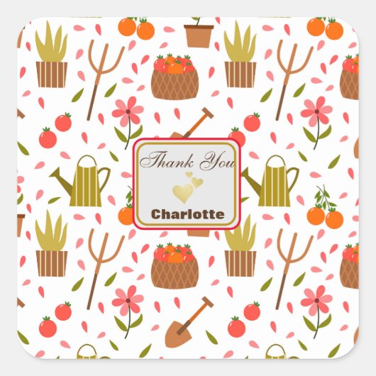 Leuke tuingereedschappen en Planten Naadloze Patro Vierkante Sticker (Voorkant)