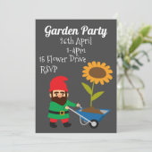 Leuke tuinkabouter Tuin feestfunctie Uitnodiging (Staand voorkant)