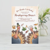 Leuke Turkije Paar Thanksgiving Diner Invitation Kaart (Staand voorkant)