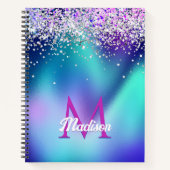 Leuke turquoise aqua nepschitterende monogram notitieboek (Voorkant)
