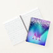 Leuke turquoise aqua nepschitterende monogram notitieboek (Binnen)
