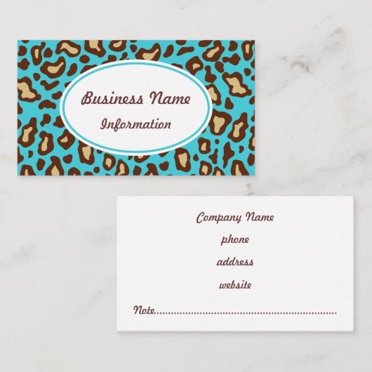 Leuke Turquoise Dierenprint Visitekaartje (Voorkant / Achterkant)