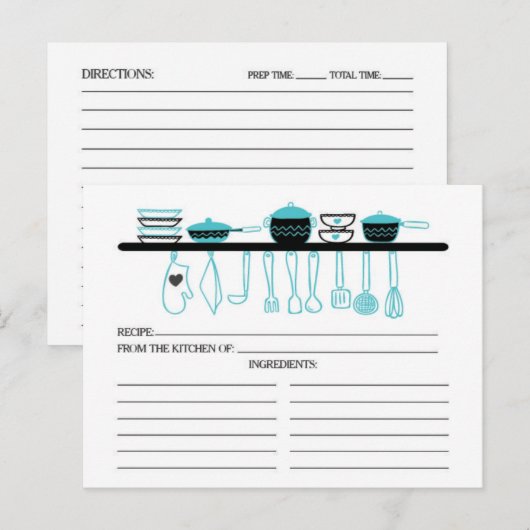 Leuke Turquoise Keuken Gadgets Bruids Recept Kaart (Voorkant / Achterkant)