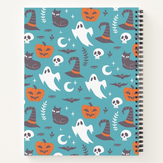 Leuke turquoise krabbel Halloween patroon Notitieboek (Achterkant)