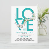 Leuke Turquoise Liefdesviering Script Foto Bloem Kaart (Staand voorkant)