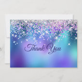 Leuke turquoise paarse nepschittertjes bedankkaart (Voorkant)
