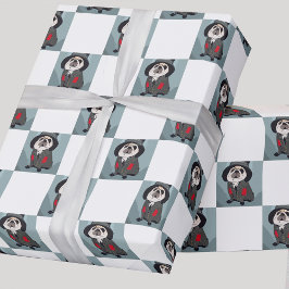 Leuke Turquoise Sherlock Pug Kerstvakantie Cadeaupapier
