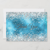 Leuke turquoise zilveren nep glitters bedankkaart (Voorkant)