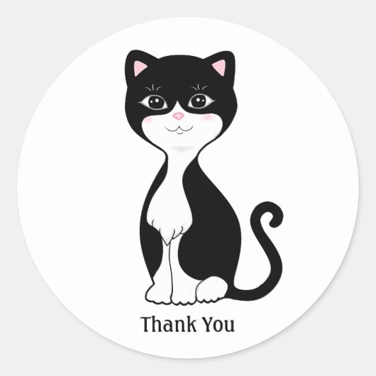 Leuke Tuxedo Kat Cartoon Dank u Ronde Sticker (Voorkant)
