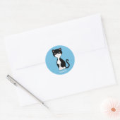 Leuke Tuxedo Kat Cartoon op Lichtblauw Ronde Sticker (Envelop)