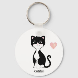 Leuke Tuxedo Kat en Hart Sleutelhanger