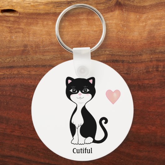 Leuke Tuxedo Kat en Hart Sleutelhanger (Achterkant)