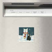 Leuke Tuxedo Kat en Sneeuwman Schilderij Magnet (Insitu (Vaatwasser))