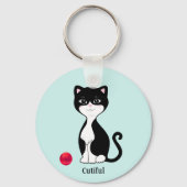 Leuke Tuxedo Kat op Lichtblauw Sleutelhanger (Voorkant)