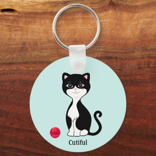 Leuke Tuxedo Kat op Lichtblauw Sleutelhanger (Achterkant)