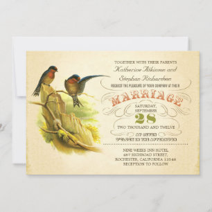 Leuke twee vogels vintage bruiloft uitnodiging