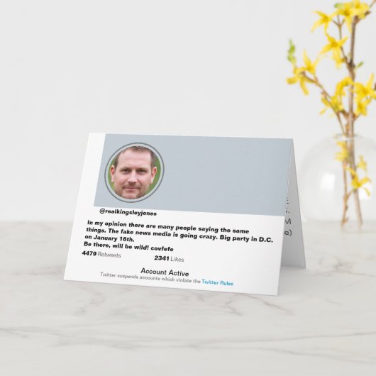 Leuke Twitter grap Surprise Social Party Uitnodigi Kaart (Gele Bloem)