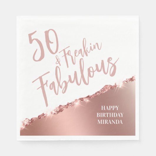 Leuke Typografie Roos Gold Fifty & Fabulous Birthd Servet (Voorkant)