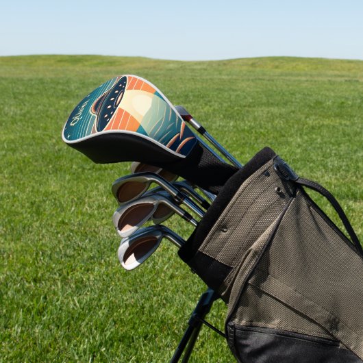Leuke  UFO bij zonsondergang gepersonaliseerd Golfheadcover (Insitu)