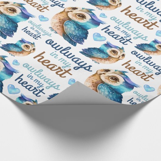 Leuke Uil Blue Love Uilways in mijn hart Cadeaupapier (Hoek)