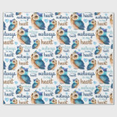 Leuke Uil Blue Love Uilways in mijn hart Cadeaupapier (Vlak)
