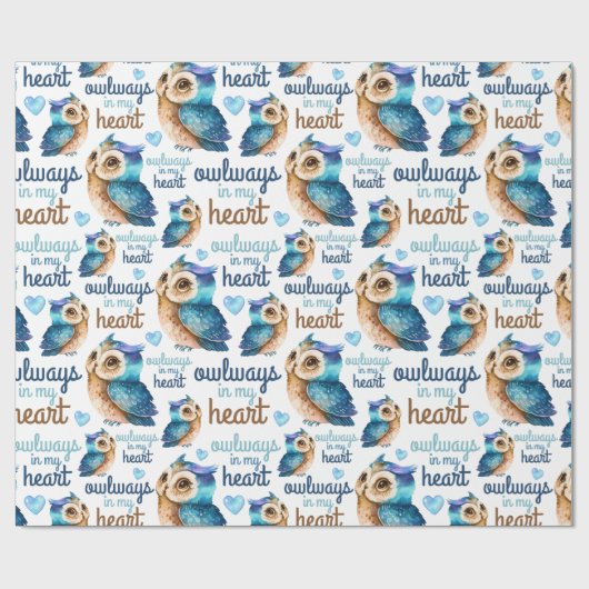 Leuke Uil Blue Love Uilways in mijn hart Cadeaupapier (Vlak)