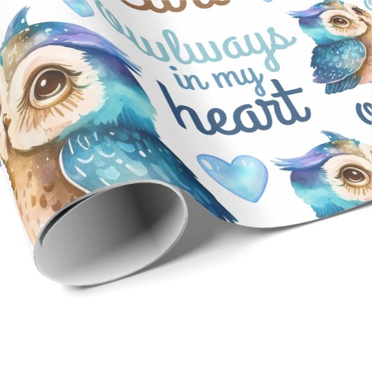 Leuke Uil Blue Love Uilways in mijn hart Cadeaupapier (Rol Hoek)