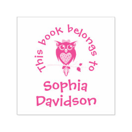 Leuke uil boeknaam kinder bibliotheekstempel  zelfinktende stempel