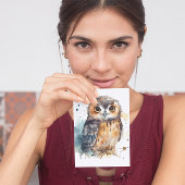 Leuke uil in de waterverf briefkaart