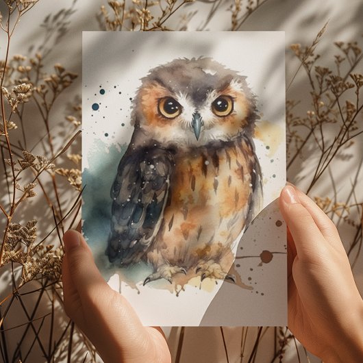 Leuke uil in de waterverf briefkaart