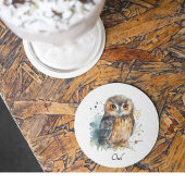 Leuke uil in de waterverf glazen onderzetter