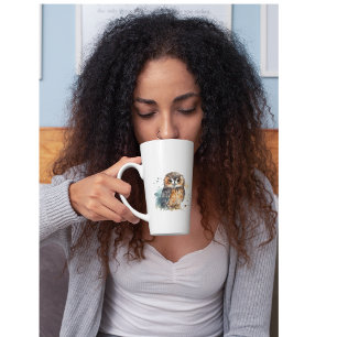 Leuke uil in de waterverf latte mok