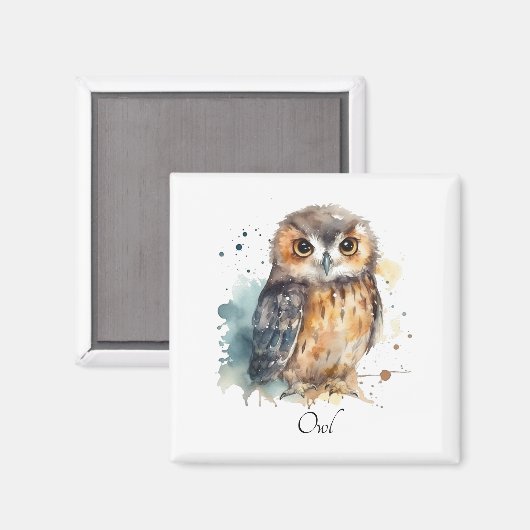 Leuke uil in de waterverf magneet (Voorkant / Achterkant)