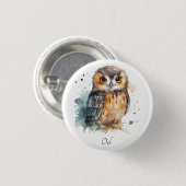 Leuke uil in de waterverf ronde button 3,2 cm (Voorkant /achterkant)