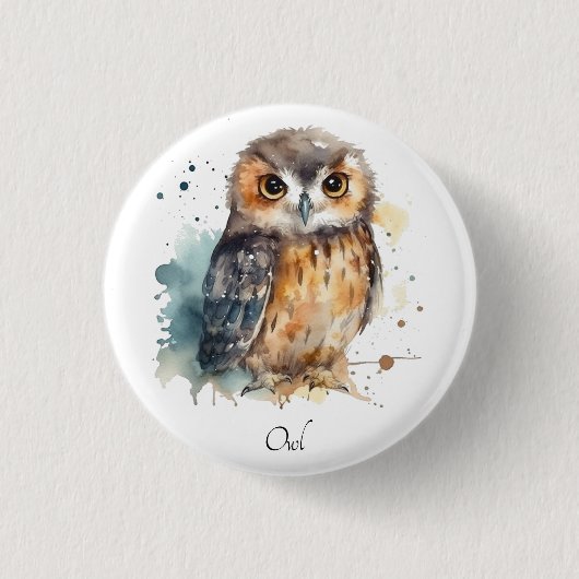 Leuke uil in de waterverf ronde button 3,2 cm (Voorkant)