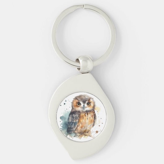 Leuke uil in de waterverf sleutelhanger (Voorkant)