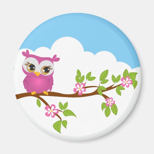 Leuke Uil Meisje op een Tak Magnet (Voorkant)