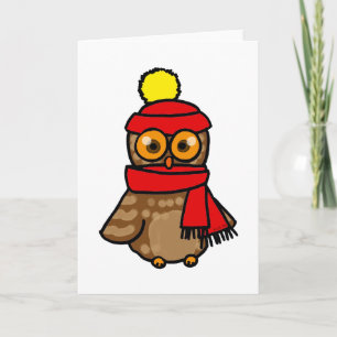 Leuke uil met de winterpet en sjaal feestdagen kaart