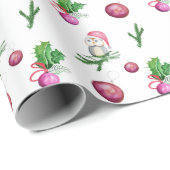 Leuke Uil Santa Met Kerstmis Ballen en takken Cadeaupapier (Rol Hoek)