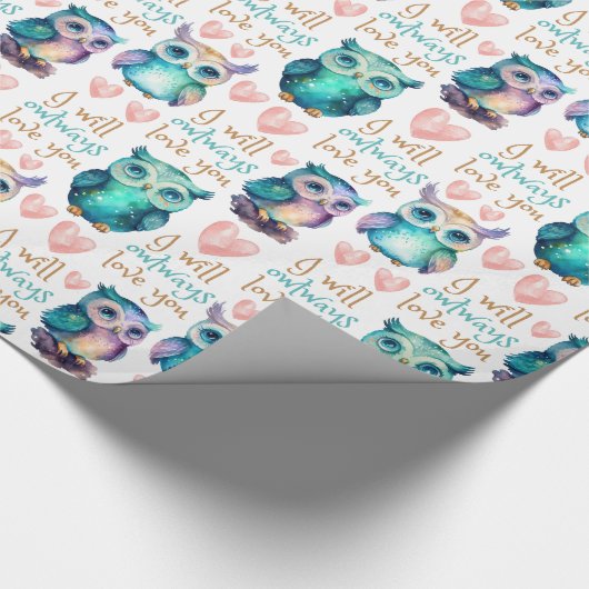 Leuke Uil Uilways Love You Kleurrijk Cadeaupapier (Hoek)