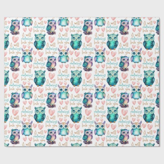 Leuke Uil Uilways Love You Kleurrijk Cadeaupapier (Vlak)