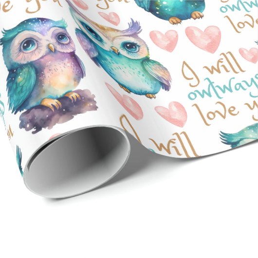 Leuke Uil Uilways Love You Kleurrijk Cadeaupapier (Rol Hoek)