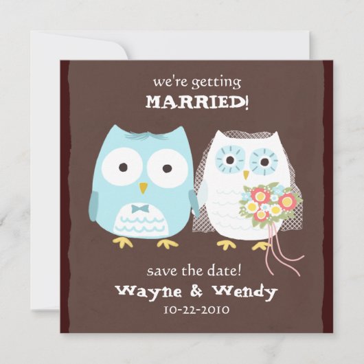 Leuke Uilen Bruiloft bruid en bruidegom Save the D Date (Voorkant)